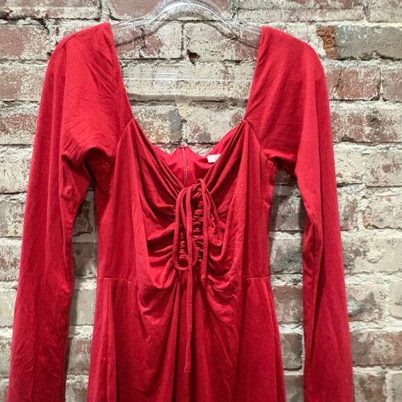 Hutch Cutout Tie Neck Sheath Midi Dress in Red Size 8 - Picture 7 of 9